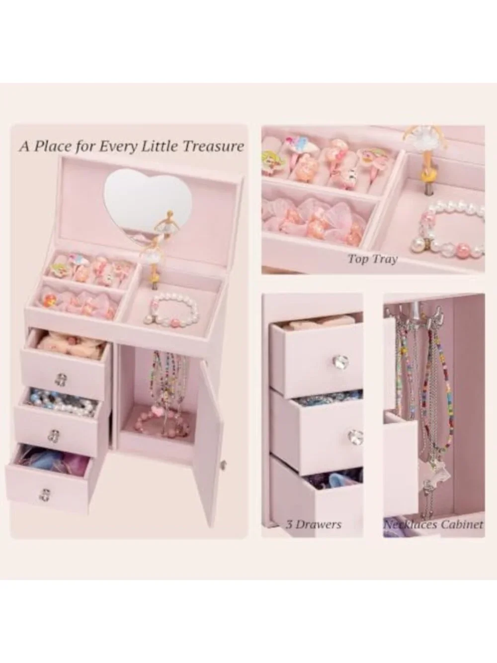 Charming Pink Musical Jewelry Box, Upright Design, Perfect Gift for Girls